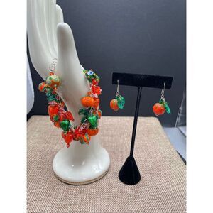 Pumpkin Murano Glass Bracelet & Earrings Set Sterling Silver – Fall/Autumn Jewel
